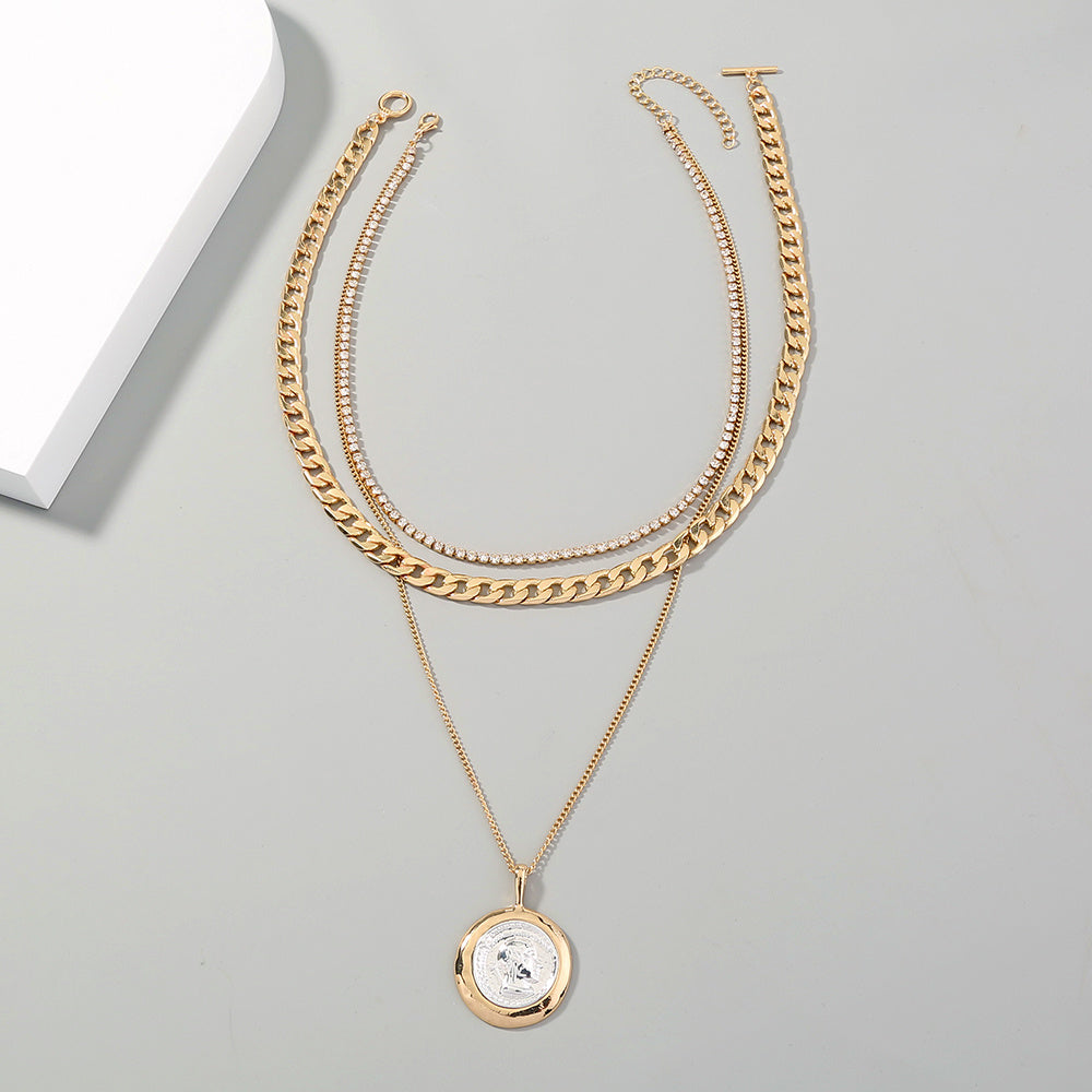 Retro Round Brand Multi-Layer Necklace