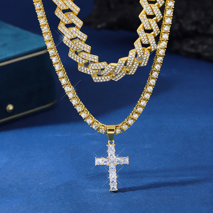 Cross Pendant Necklace with Cuban Link Chain