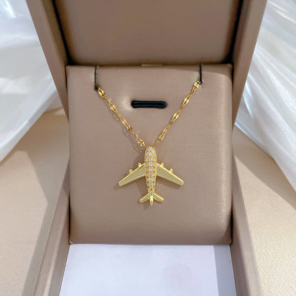 Airplane Full Zircon Gold Necklace