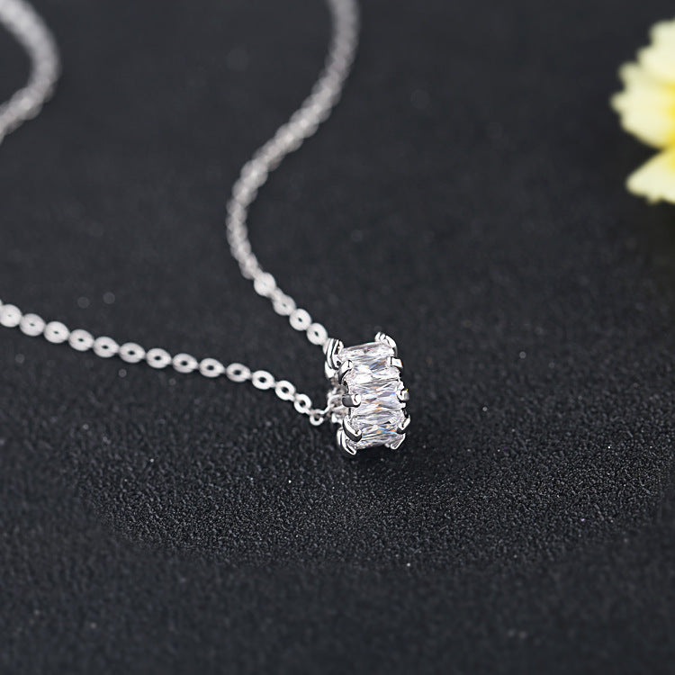 Cylinder Zircon Necklace with Rhinestones