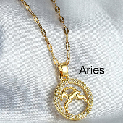 Golden Twelve Constellation Pendant Necklace