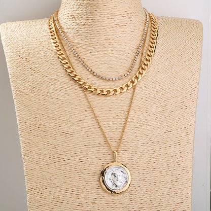 Retro Round Brand Multi-Layer Necklace