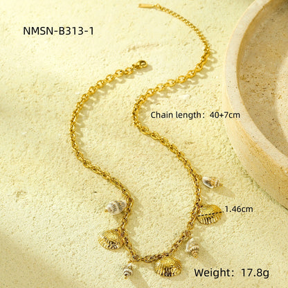 Ins Summer Ocean Style 18K Gold Titanium Steel Shell & Conch Necklace