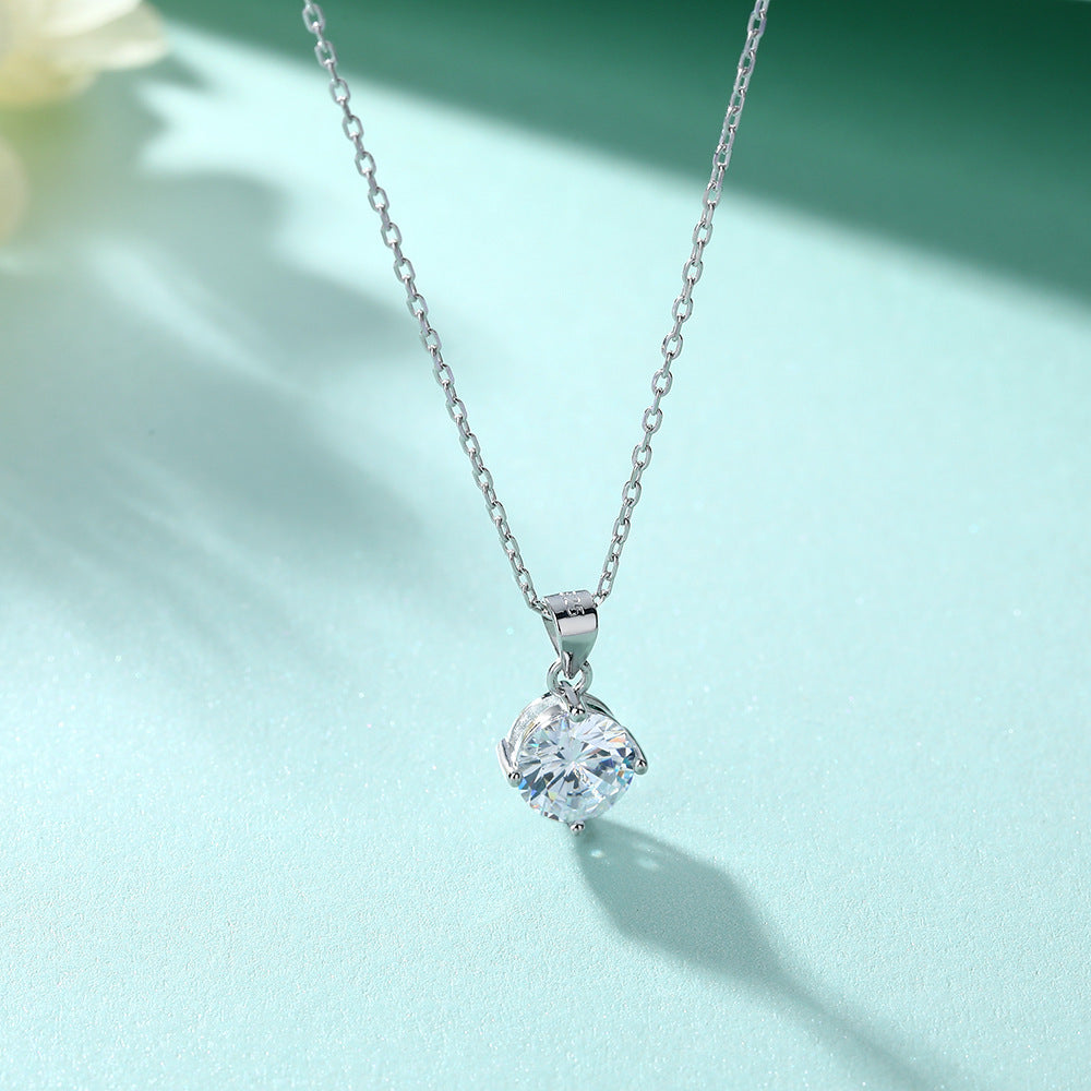 S925 Sterling Silver Necklace with Simple Zircon Pendant
