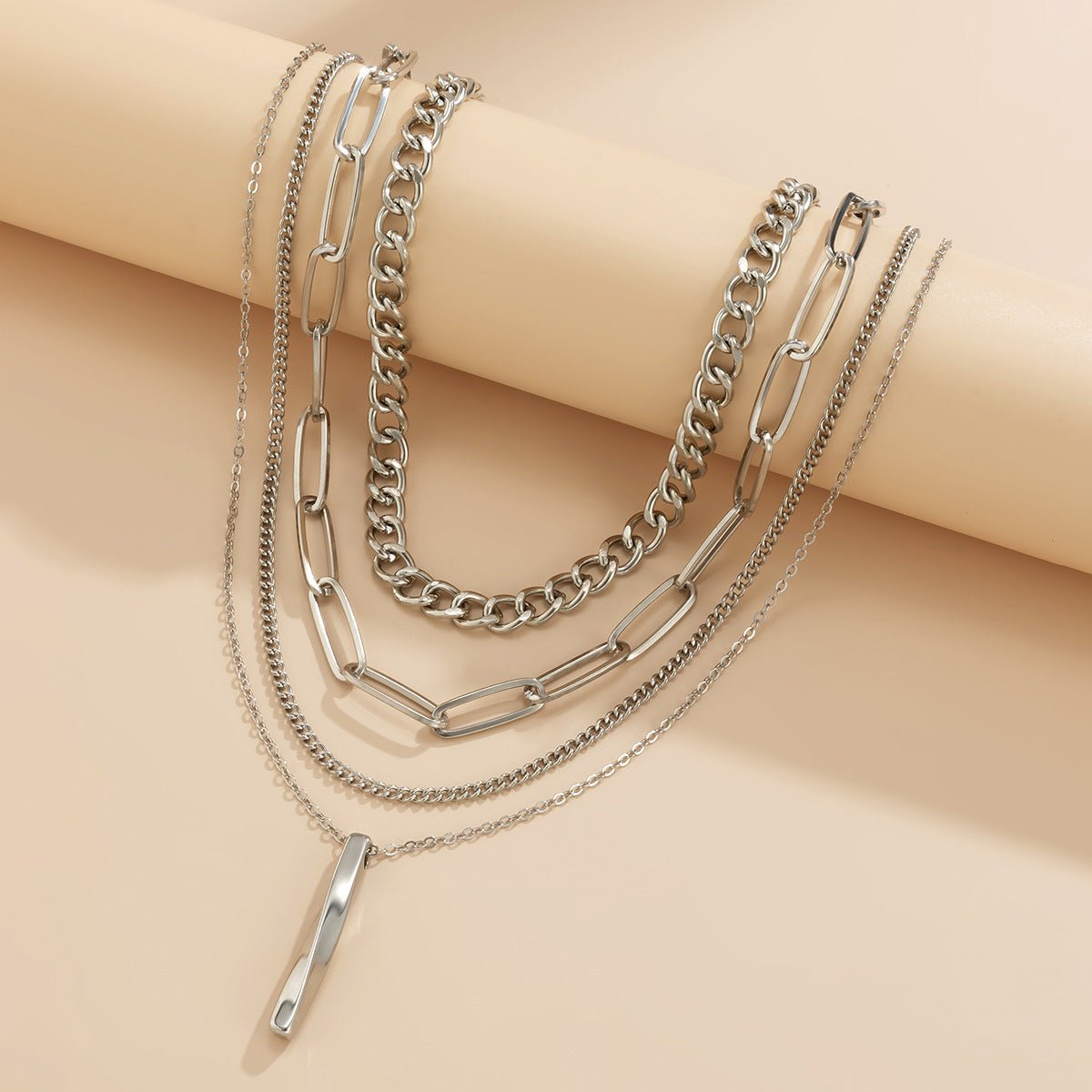 5-Piece Multi-Layer Twisted Metal Rod Tassel Necklace Set - Trendy Radar