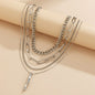 5-Piece Multi-Layer Twisted Metal Rod Tassel Necklace Set - Trendy Radar