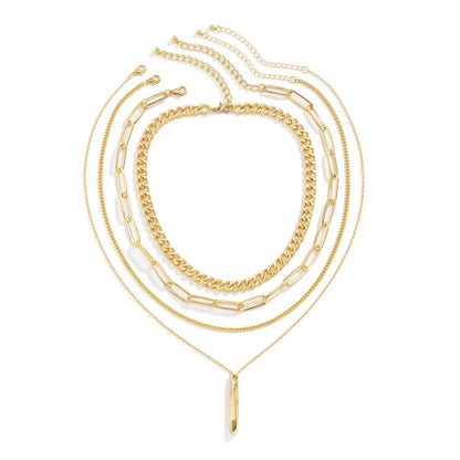 5-Piece Multi-Layer Twisted Metal Rod Tassel Necklace Set - Trendy Radar
