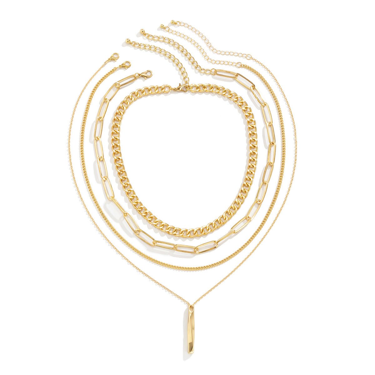 5-Piece Multi-Layer Twisted Metal Rod Tassel Necklace Set - Trendy Radar
