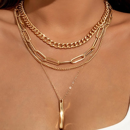5-Piece Multi-Layer Twisted Metal Rod Tassel Necklace Set - Trendy Radar