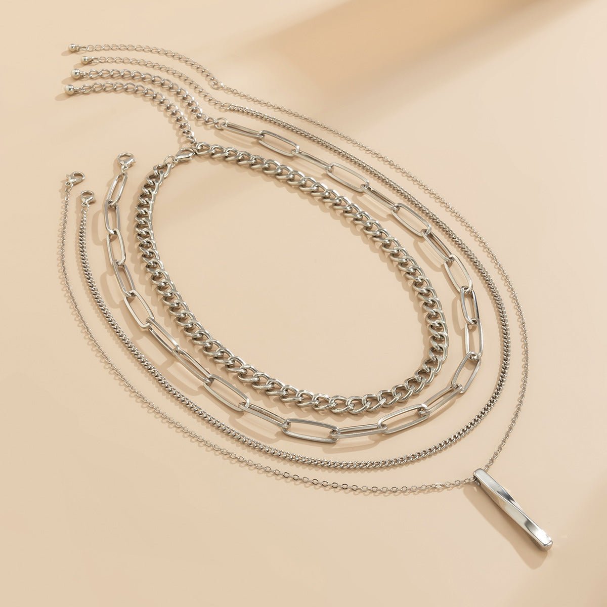 5-Piece Multi-Layer Twisted Metal Rod Tassel Necklace Set - Trendy Radar