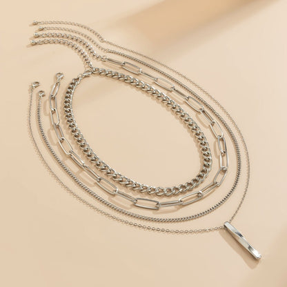 5-Piece Multi-Layer Twisted Metal Rod Tassel Necklace Set - Trendy Radar