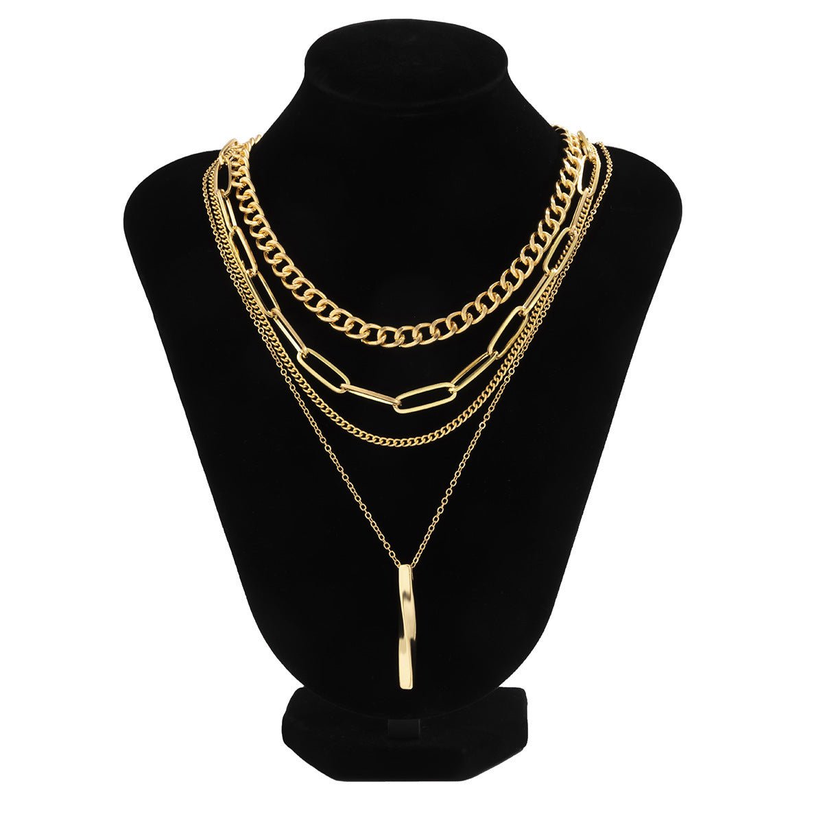 5-Piece Multi-Layer Twisted Metal Rod Tassel Necklace Set - Trendy Radar