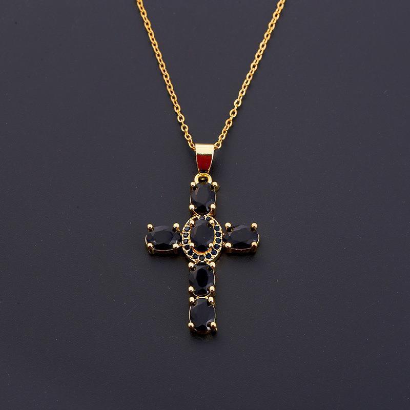 Copper Zircon Cross Pendant Necklace