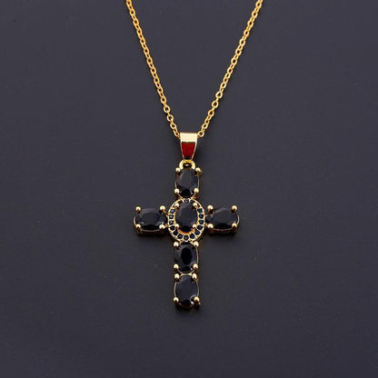 Copper Zircon Cross Pendant Necklace
