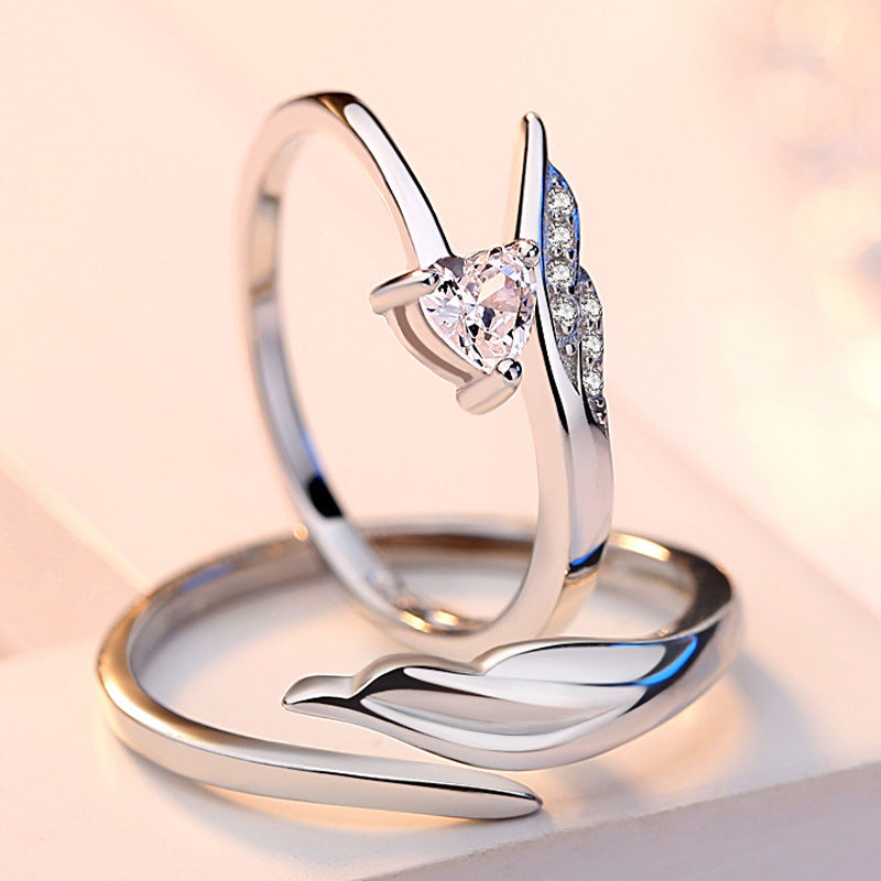 Cupid Angel Feather Couple Ring – S925 Sterling Silver