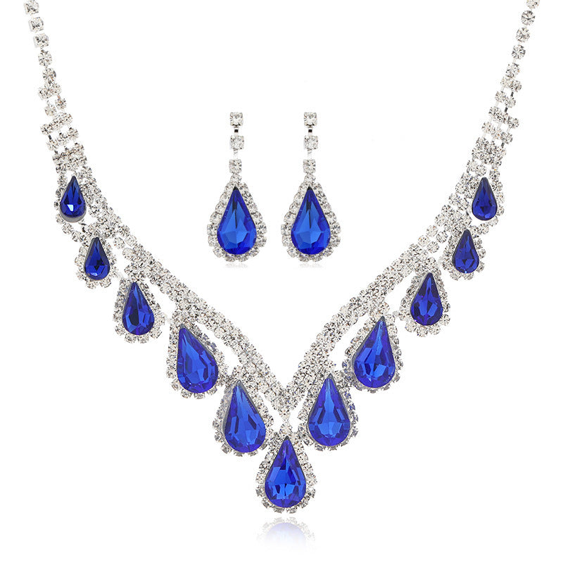 Sapphire Blue Crystal Necklace & Earrings Set
