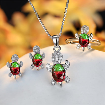 Oval Zircon Turtle Pendant Necklace