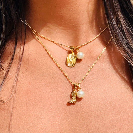 Cowboy Boot & Pearl Pendant Necklace