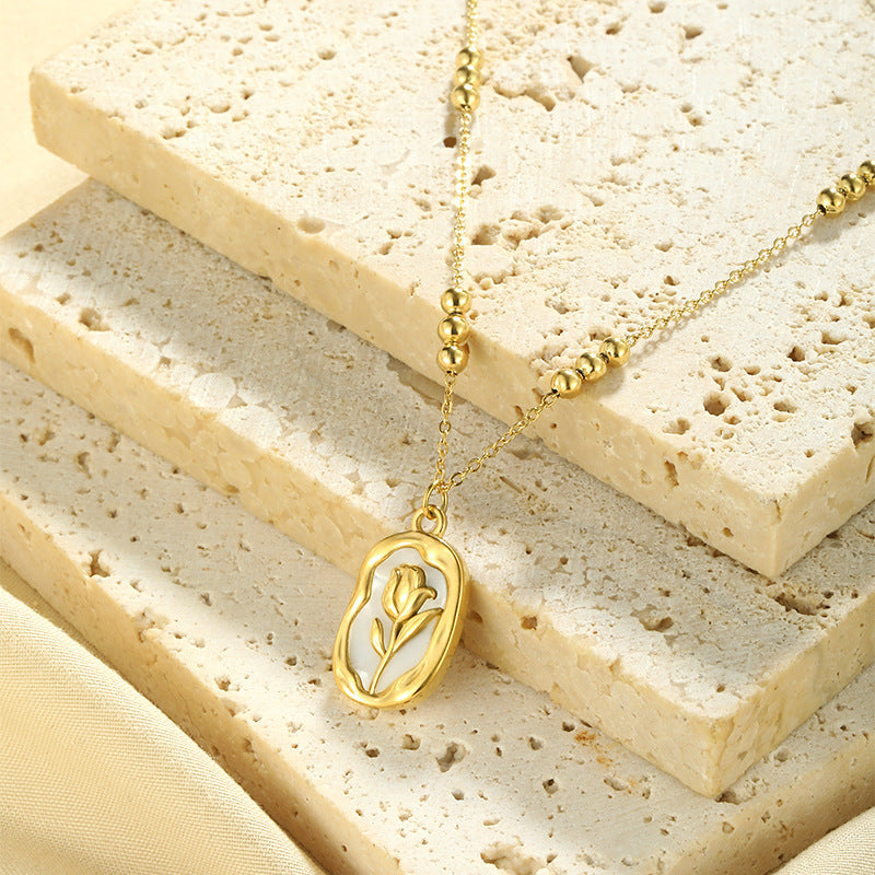 Rose White Shell Pendant Necklace