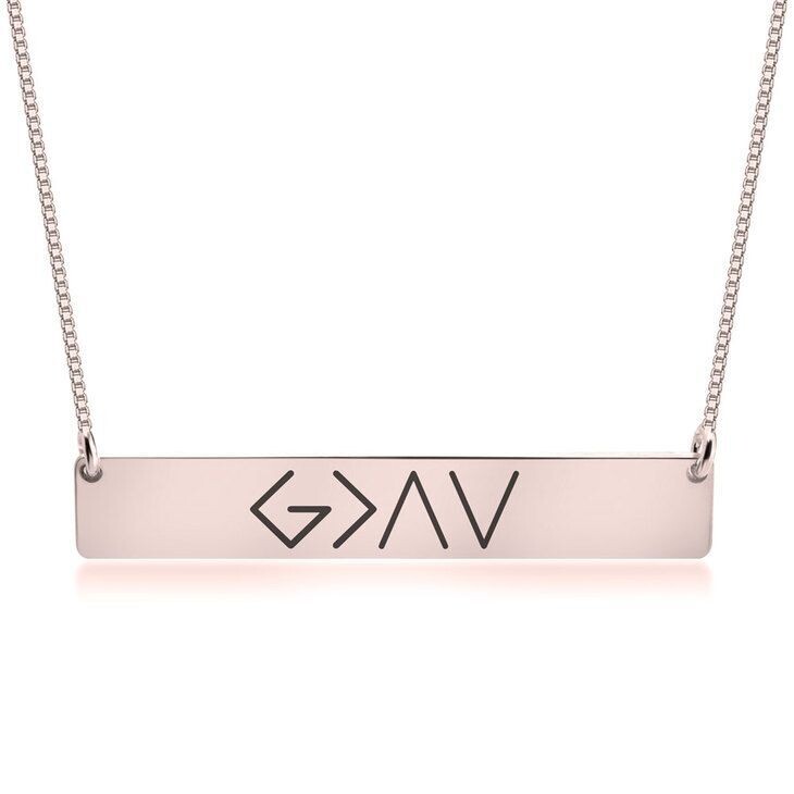 One Word Horizontal Bar Pendant Necklace