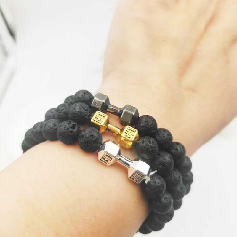 Barbell & Lava Rock Stone Beads Dumbbell Bracelet