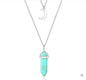 Unisex Crystal Moon & Hexagonal Turquoise Pendant Necklace