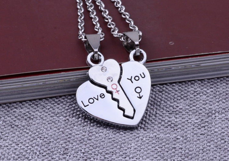 Couple Key & Heart Puzzle Necklace Set