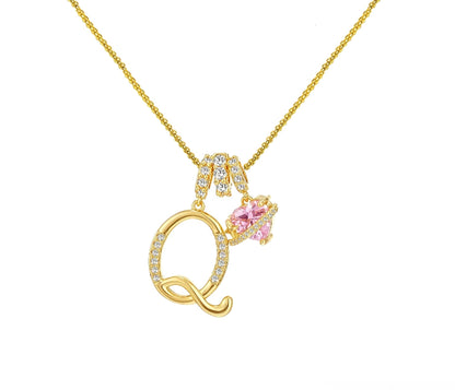 A-Z Alphabet Elegant Blue Heart Necklace with Zircons