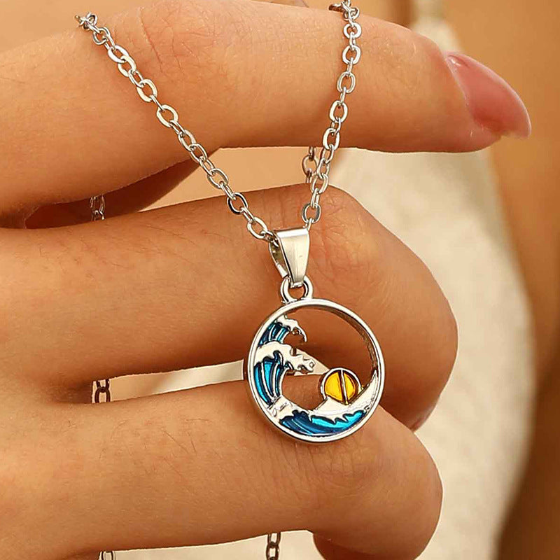 Blue Sun Water Drop Pendant Necklace For Women
