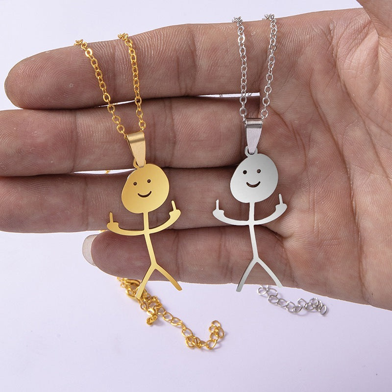 Smiley Stick Figure & Middle Finger Chain