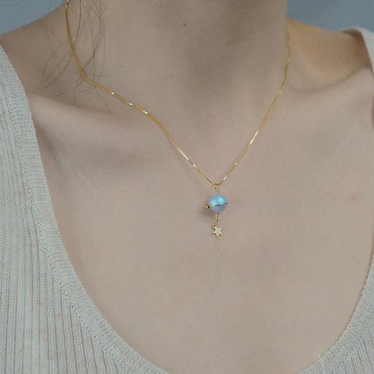 Misty Blue Pearl Planet Necklace – 925 Silver
