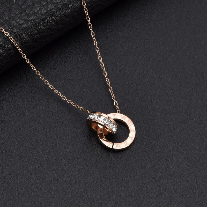 Roman Numeral Diamond Ring Necklace