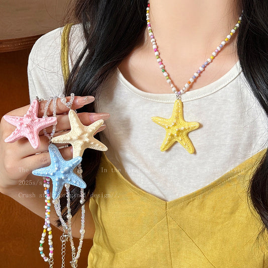 Dopamine Style Long Beaded Starfish Necklace