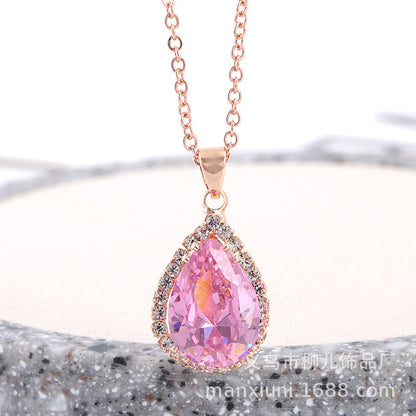 Water Drop Rose Gold Rhinestone Necklaces