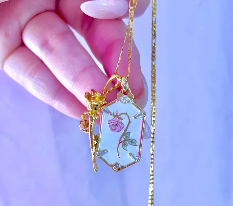 Retro Double Rose and Leaf Pendant Necklace