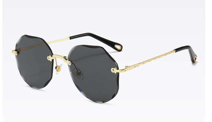 Polygonal Rimless Trimmed Sunglasses