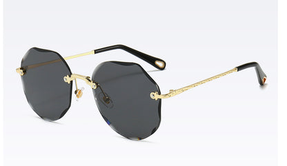 Polygonal Rimless Trimmed Sunglasses