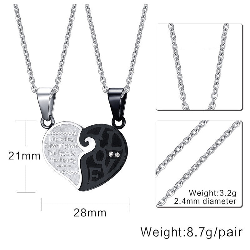 His & Hers Matching Heart Necklace Set – 2pcs