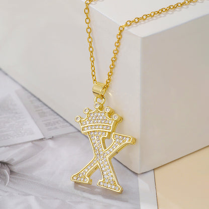 Gold Crown A-Z Pendant Necklace