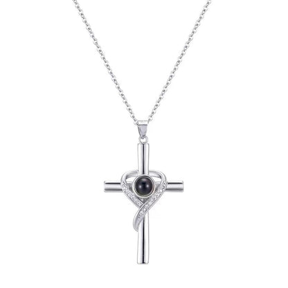 Love Cross Pendant  Projection Necklace Pendant  - I Love You Memorial Jewellery