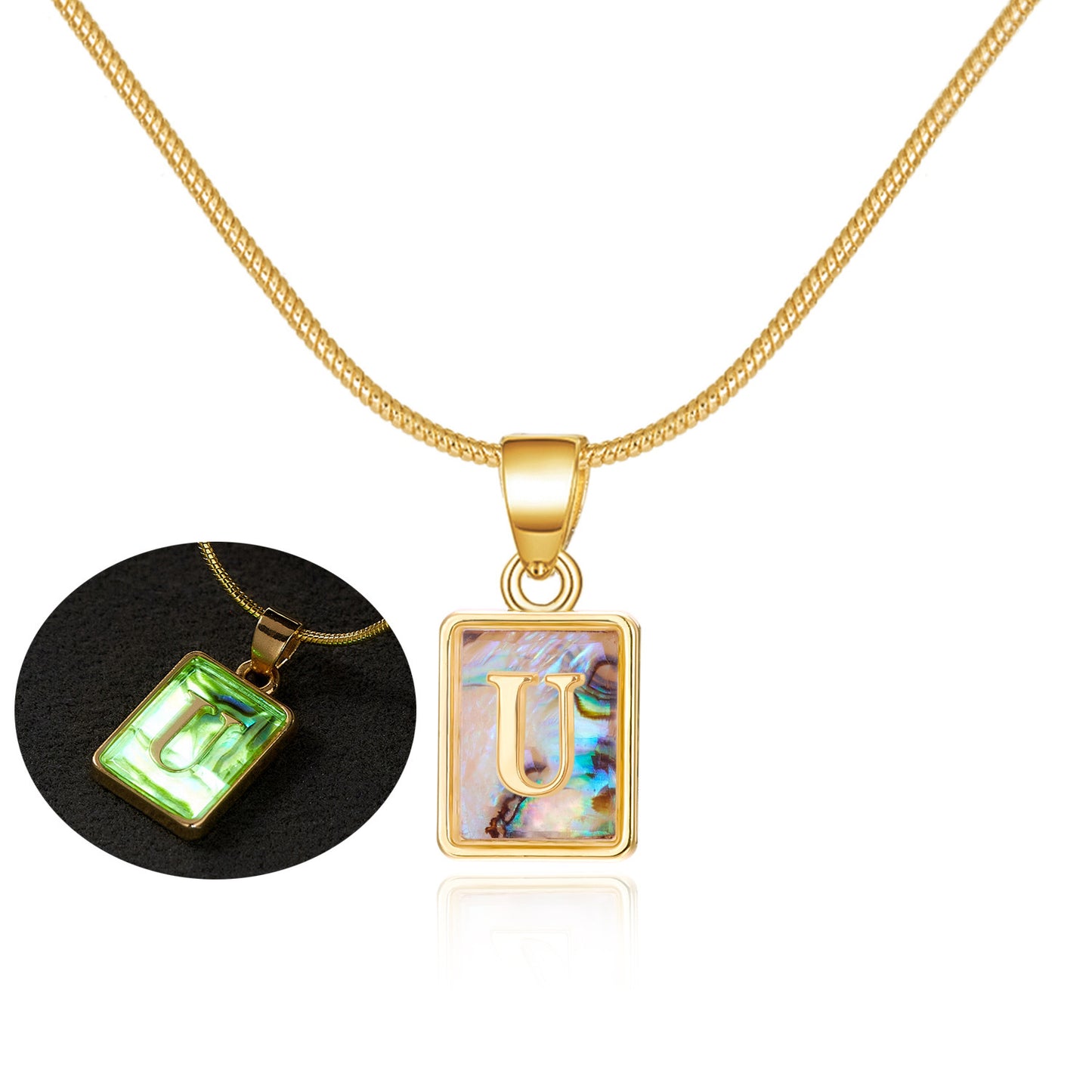 Luminous Pendant 26 Letter Square Necklace