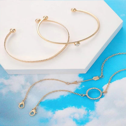 4 Piece Rhinestone Round Arrow Decorative Bracelet Set