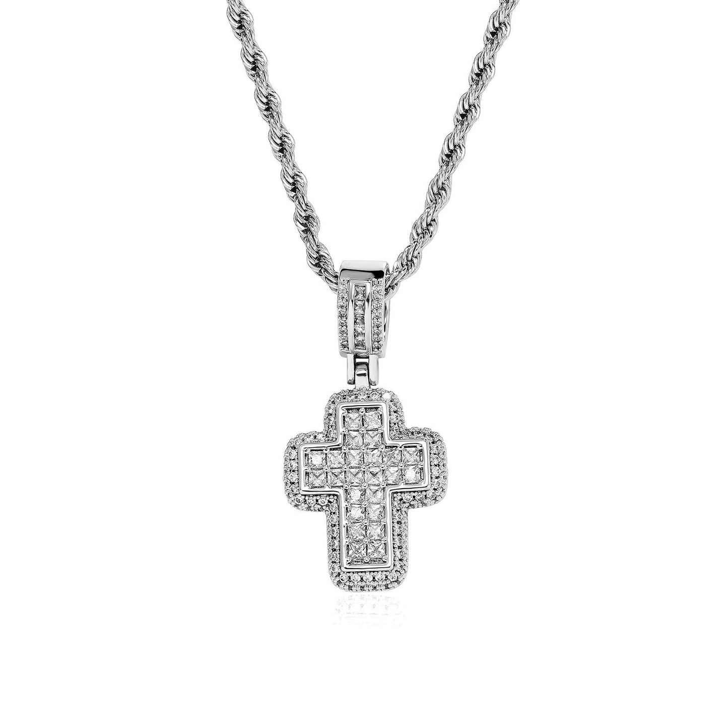 T-Square Cross Necklace with Zircon Crystal