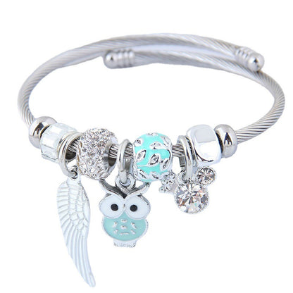 Beaded Owl & Angel Wings Charm Bracelet
