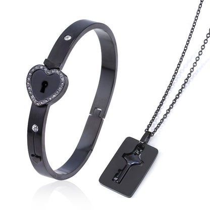 Couple Love Lock Bracelet & Key Necklace Set