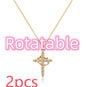 Cross Full Diamond Crown Rotatable Necklace