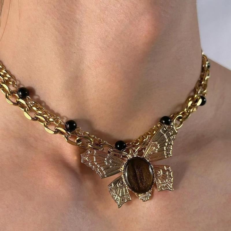 Butterfly Titanium Twin Clavicle Chain Necklace