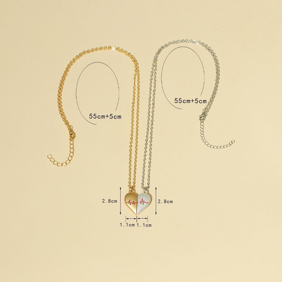 Heartbeat Magnetic Heart Couple Necklace