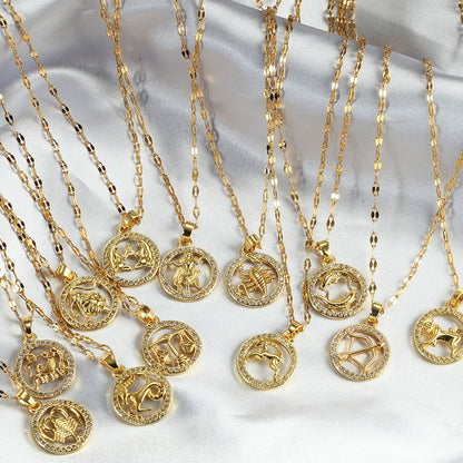 Golden Twelve Constellation Pendant Necklace