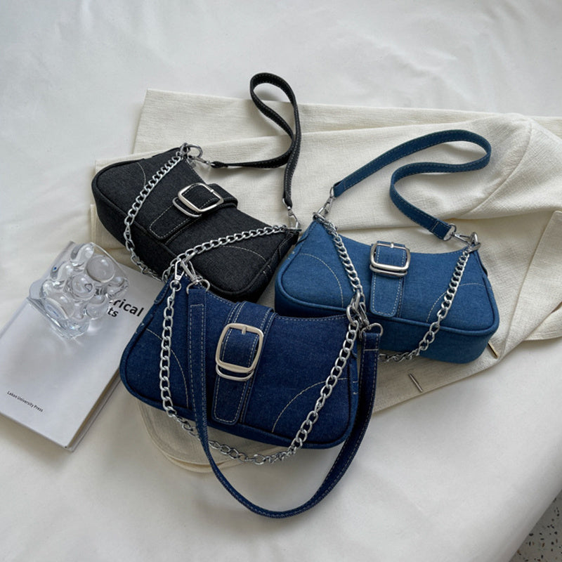 Denim Shoulder Bags, Black, Blue & Dark Blue